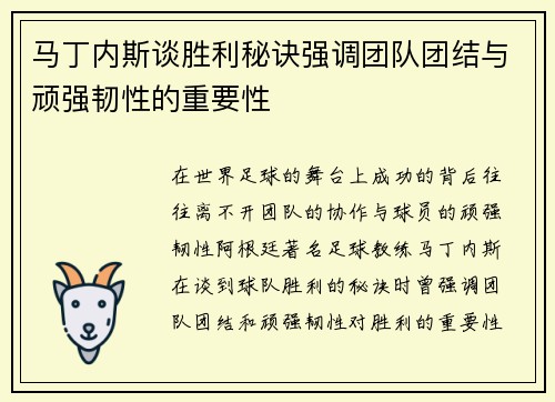 马丁内斯谈胜利秘诀强调团队团结与顽强韧性的重要性 马丁内斯谈胜利秘诀强调团队团结与顽强韧性的重要性